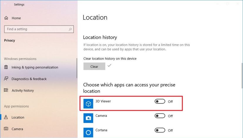 Empêchez les applications individuelles de suivre la localisation sur Windows 10