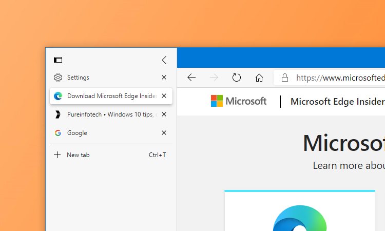 Onglets verticaux de MIcrosoft Edge développés