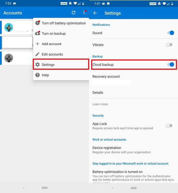 Microsoft Authenticator désactive la sauvegarde