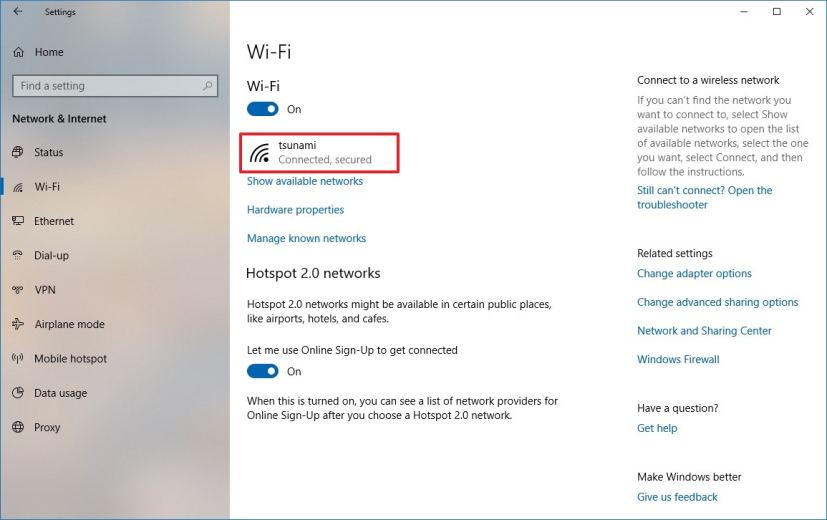 Paramètres Wi-Fi de Windows 10