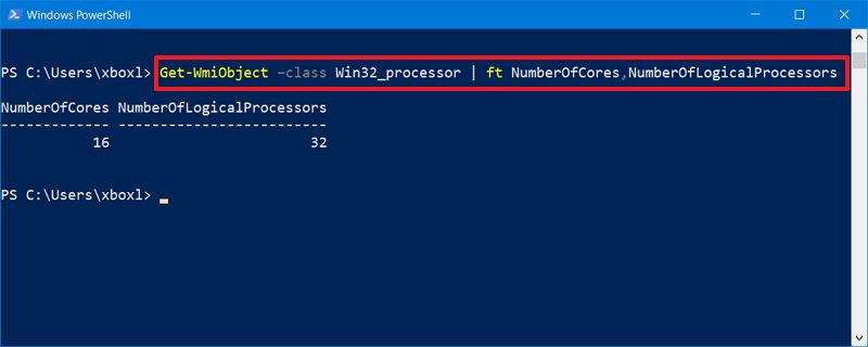 Commande de nombre de cœurs de processeur PowerShell