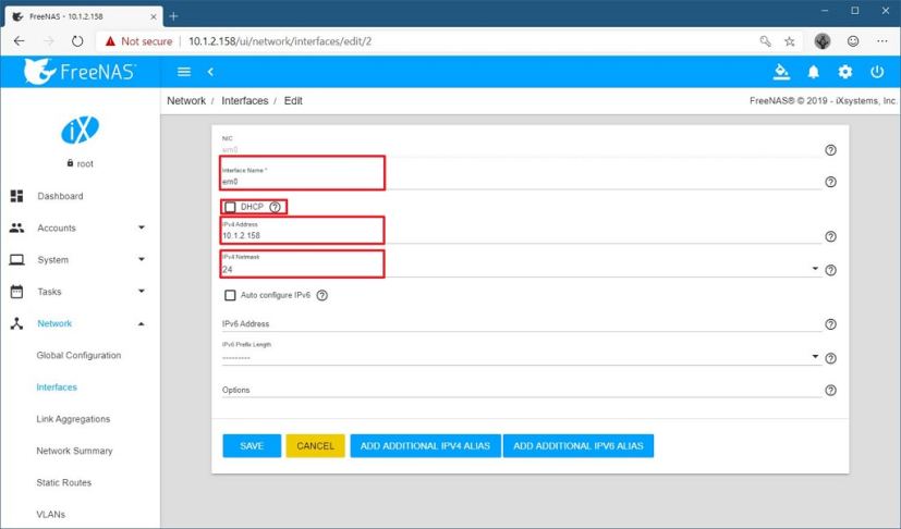 Définir une adresse IP statique sur FreeNAS