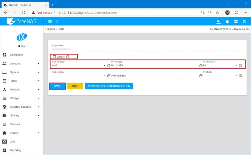 Configuration IP Plex sur FreeNAS