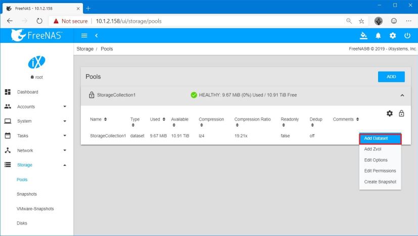 Ajouter un ensemble de données sur FreeNAS