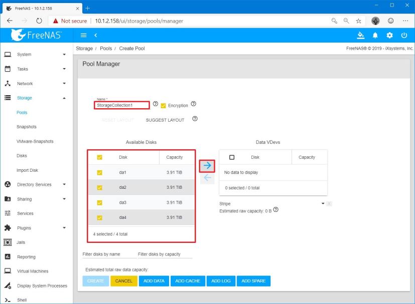 Configuration du pool FreeNAS