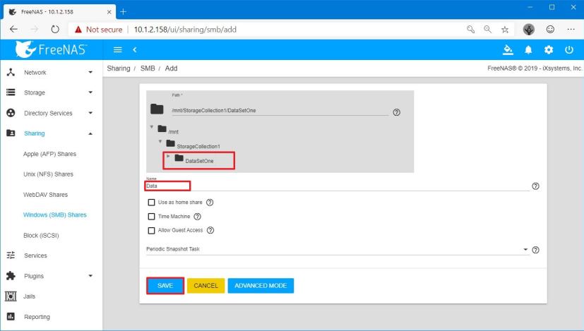 Configuration du partage de dossiers FreeNAS