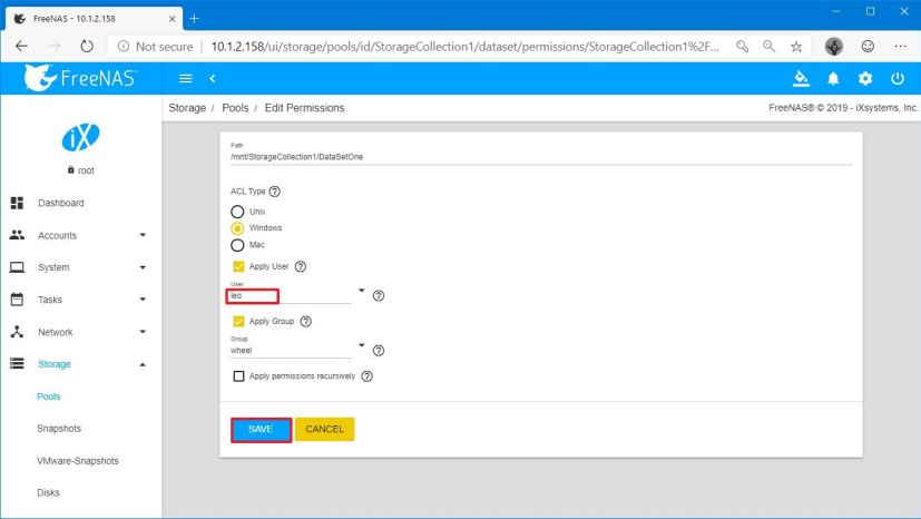 Configurer les autorisations des ensembles de données sur FreeNAS