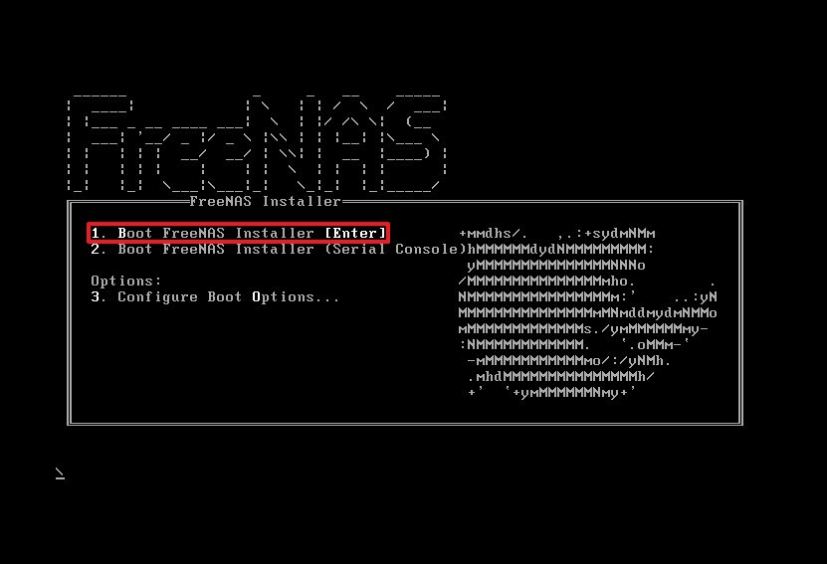 Option d’installation de démarrage de FreeNAS