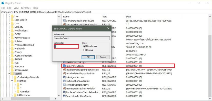 regedit de recherche immersive