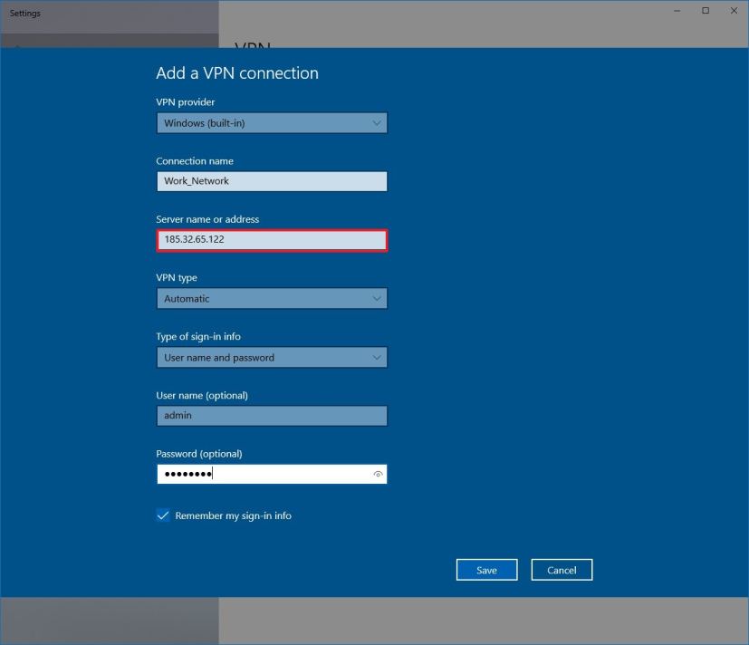 Nouveaux paramètres de connexion VPN sur Windows 10