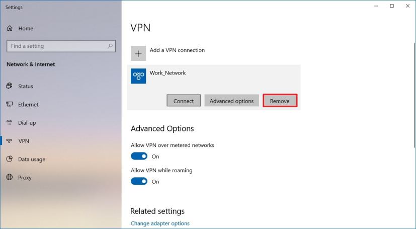 Supprimer la connexion VPN sous Windows 10