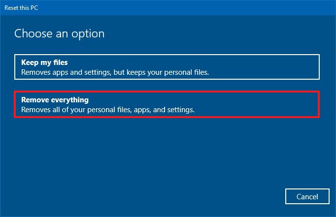 Windows 10 supprime tout, option