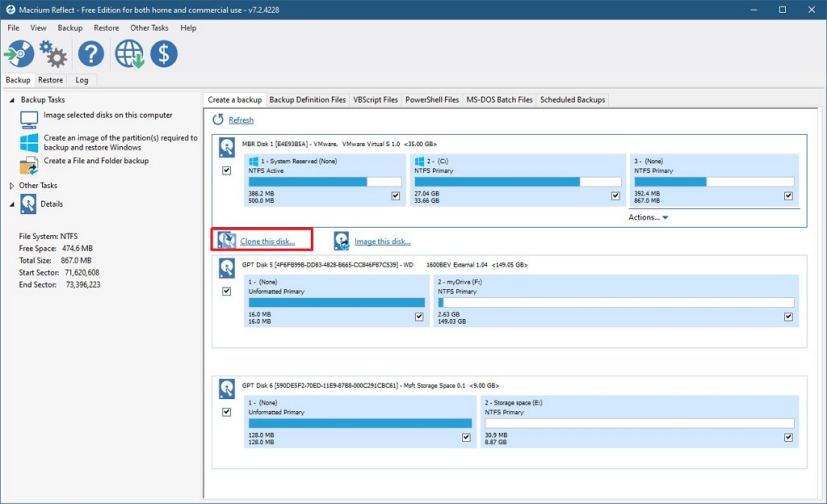 Option de lecteur clone Macrium Reflect