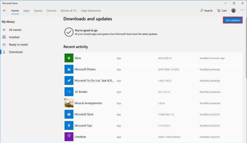 Mise à jour des applications sur le Microsoft Store