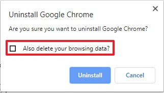 Supprimer les données de profil lors de la suppression de Chrome de Windows 10