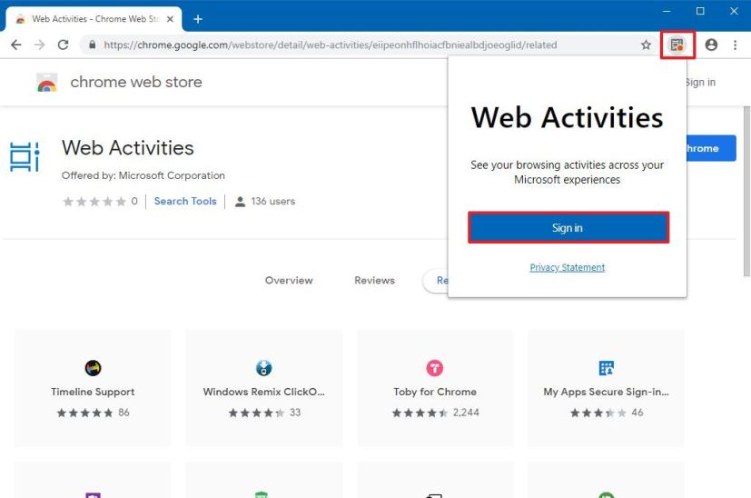 Extension Microsoft Web Activities pour amener Timeline sur Chrome