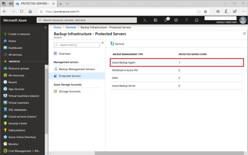 Option de serveurs protégés Azure