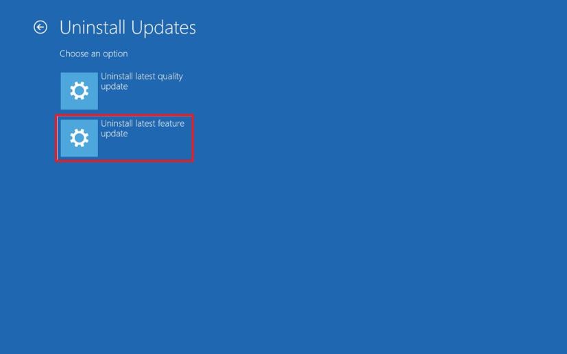 Démarrage avancé, désinstaller la dernière mise à jour des fonctionnalités sur Windows 10