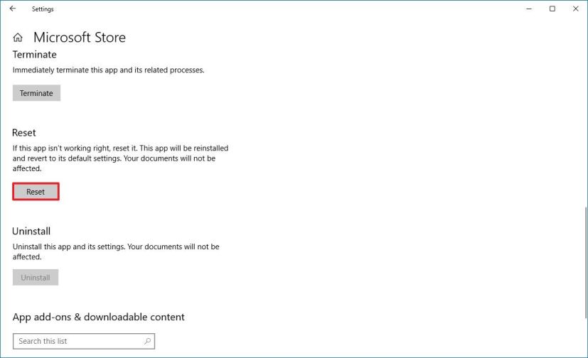 Réinitialiser l'application Microsoft Store sur Windows 10