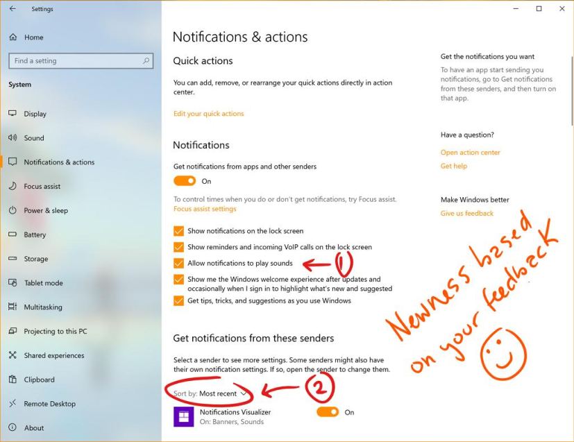 Tri des notifications sur Windows 10 20H1