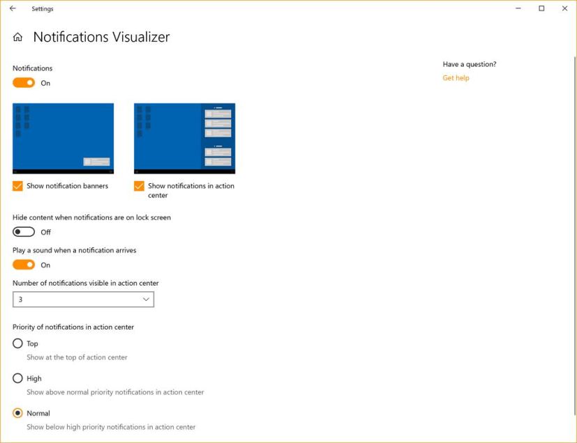 Paramètres de notification sur Windows 10 20H1