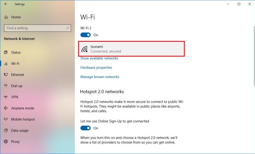 Paramètres de connexion Wi-Fi sous Windows 10