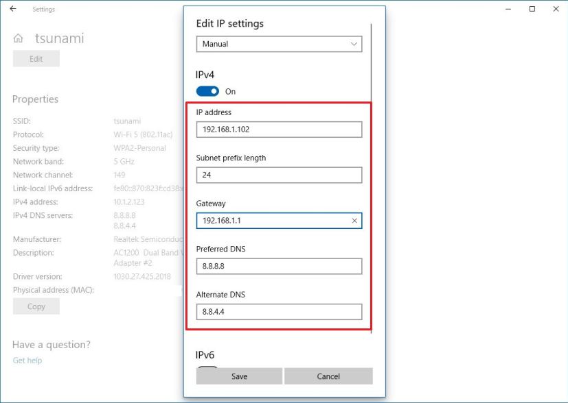 Configuration de l'adresse IP statique Wi-Fi sous Windows 10