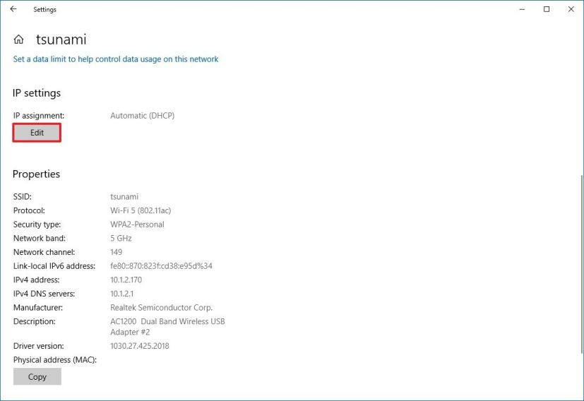 Paramètres IP Wi-Fi sous Windows 10