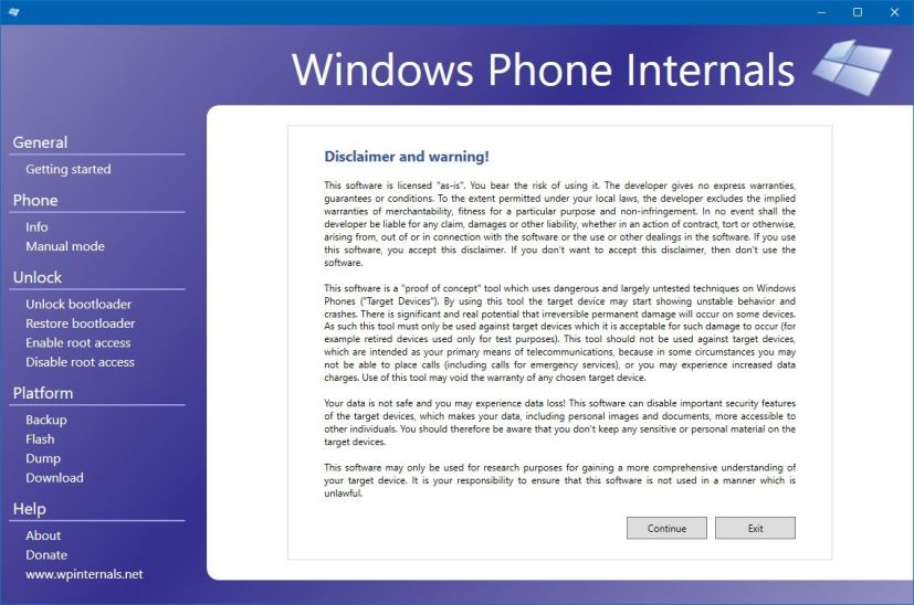 Application Windows Phone Internals pour déverrouiller le chargeur de démarrage