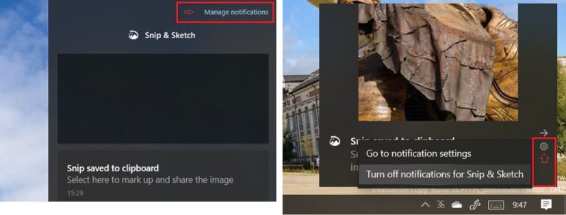 Paramètres de notification du centre d'action sur Windows 10 20H1