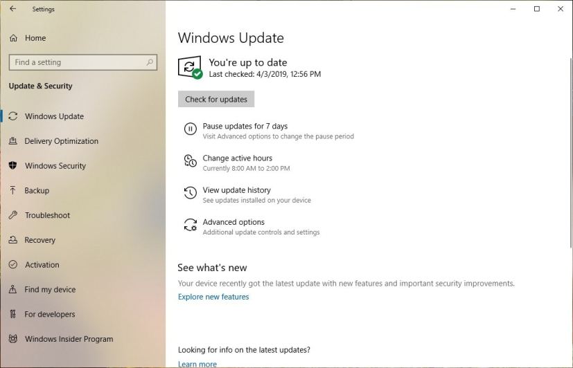 Désactiver les mises à jour sur la page des paramètres de Windows Update