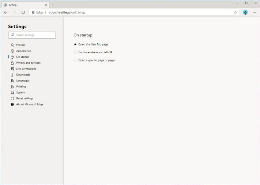 Microsoft Edge, Chromium, sur la page de démarrage