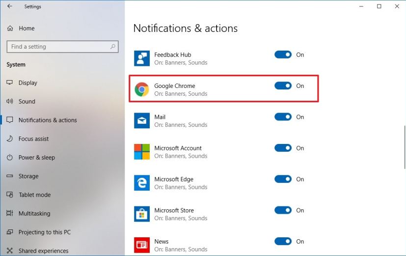 Paramètres de notifications pour Google Chrome