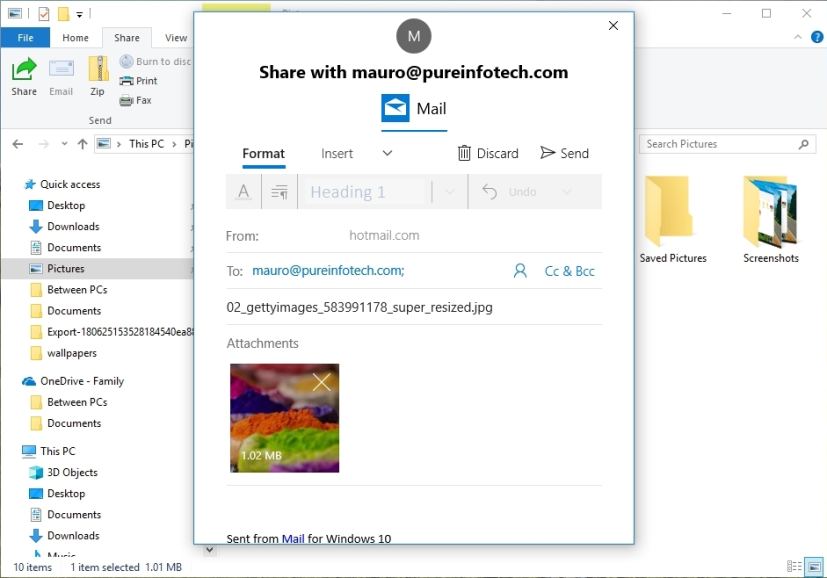 Partager une photo à l'aide de l'application Mail sous Windows 10