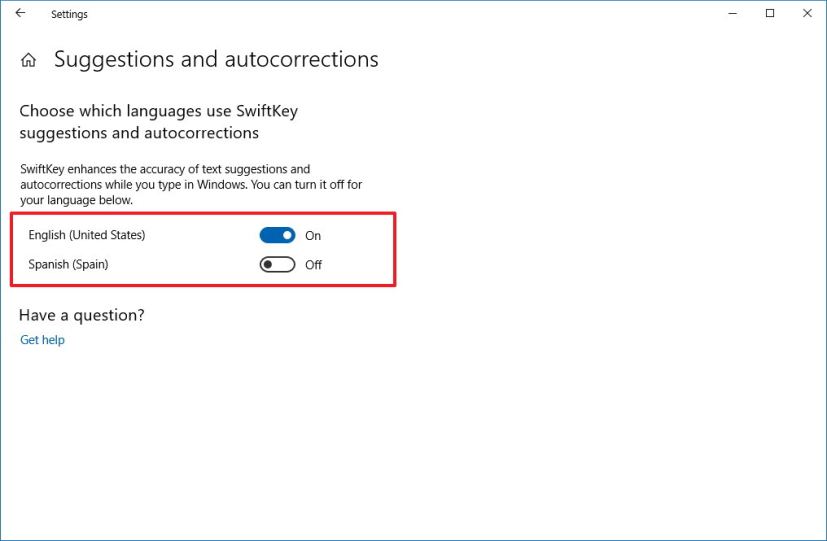 Paramètres SwiftKey sur la mise à jour Windows 10 d'octobre 2018