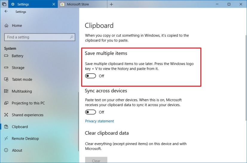 Effacer complètement l'historique Dipobard sur Windows 10 version 1809