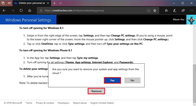 Supprimer les paramètres Windows 10 synchronisés du compte Microsoft