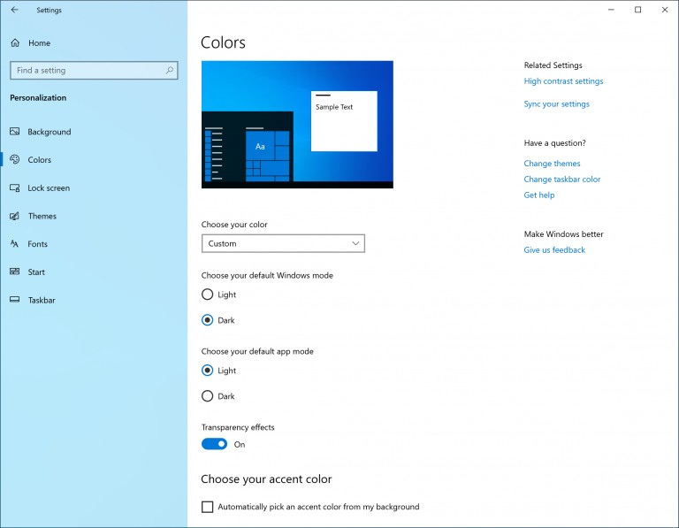 Option Windows 10 19H1 pour activer le thème clair