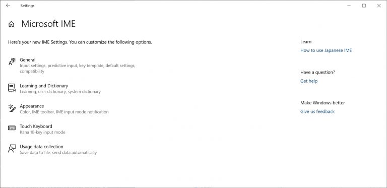Paramètres IME japonais sur Windows 10