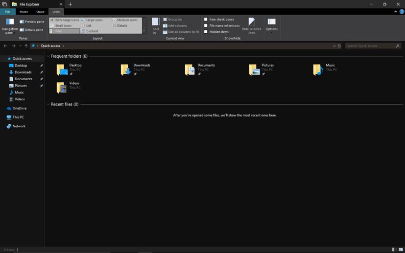 Explorateur de fichiers avec thème sombre sur Windows 10 build 1766