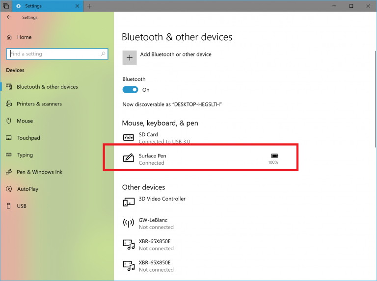 État du niveau de batterie Bluetooth