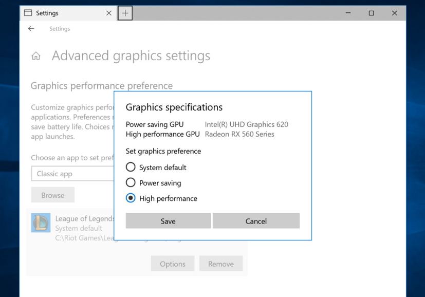 Paramètres graphiques sous Windows 10