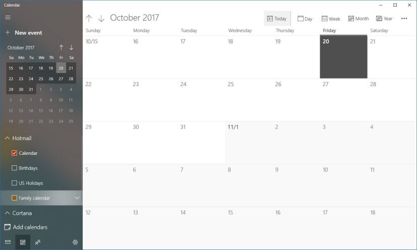 Application de calendrier avec Fluent Design