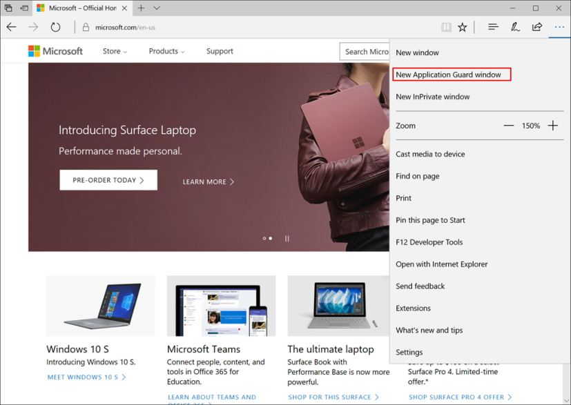 Nouvelle option Application Guard sur Microsoft Edge