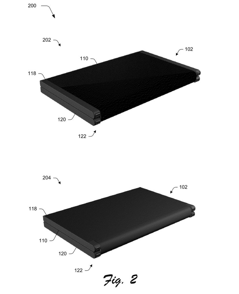 Maquette de brevet Microsoft : appareil avec écran plié