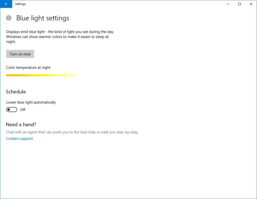 Paramètres de lumière bleue de Windows 10 