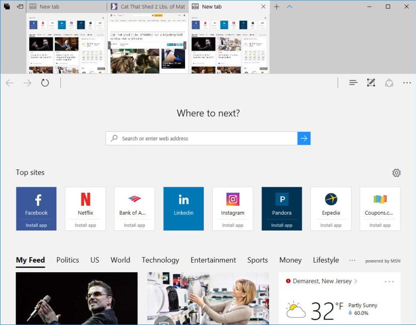 Microsoft Edge afficher et masquer les aperçus des onglets