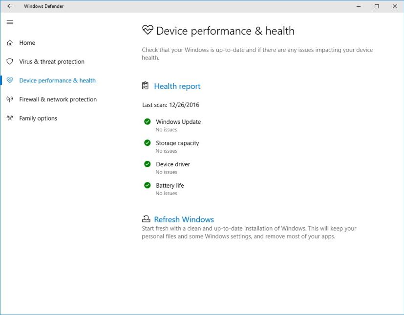 Performances et santé de l’appareil Windows Defender