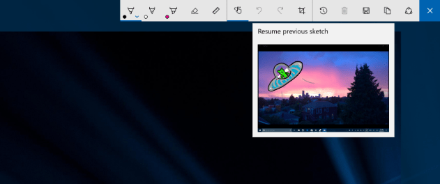 Windows Ink reprend l'esquisse précédente