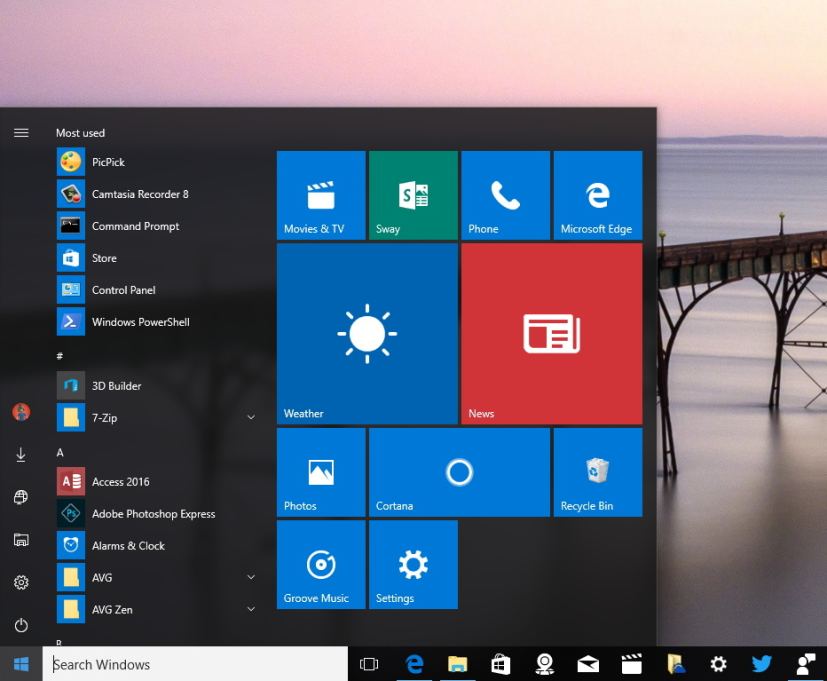 Nouveau menu Démarrer, mise à jour anniversaire de Windows 10